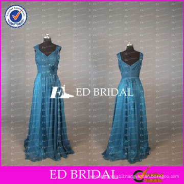 2017 ED Bridal Elegant Cap Sleeve Long Royal Blue Chiffon Mother Of The Bride Dress With Flower Sash